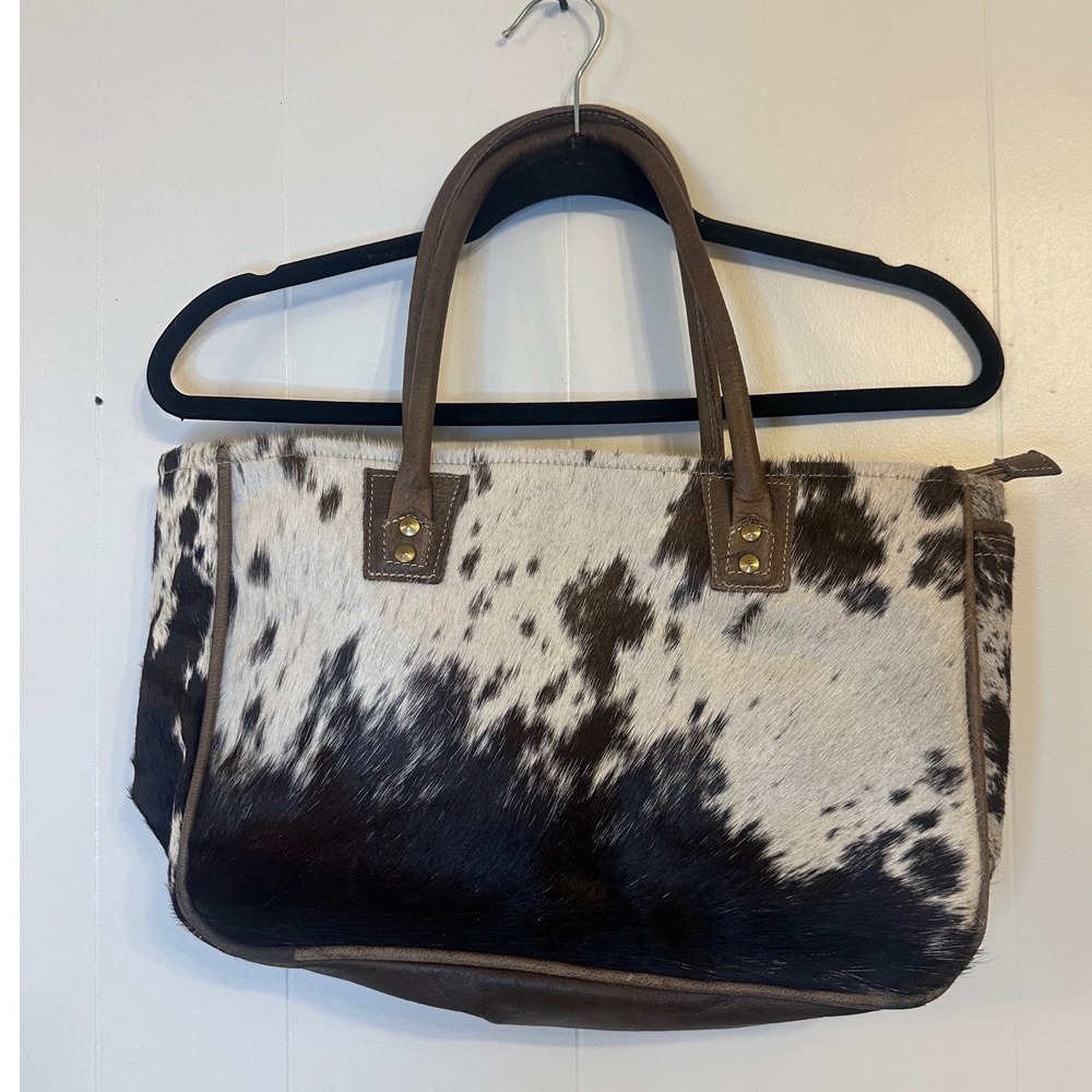Myra Bag Cowhide Leather Shoulder Bag Brown Black White Distressed